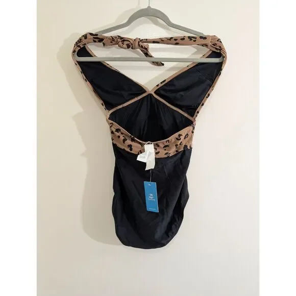 Cupshe NWT Cheetah Plunge Halter One Piece Swimsuit Size S Tummy Control - Picture 6 of 10